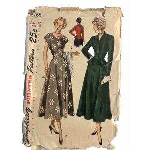 Simplicity 2765 Dress and Jacket Scallop Neckline Maxi Length 1940s Bust 30
